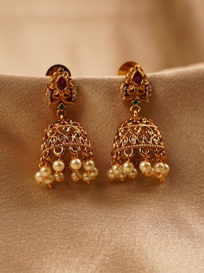 Antique Ruby Pearl Temple Jhumka