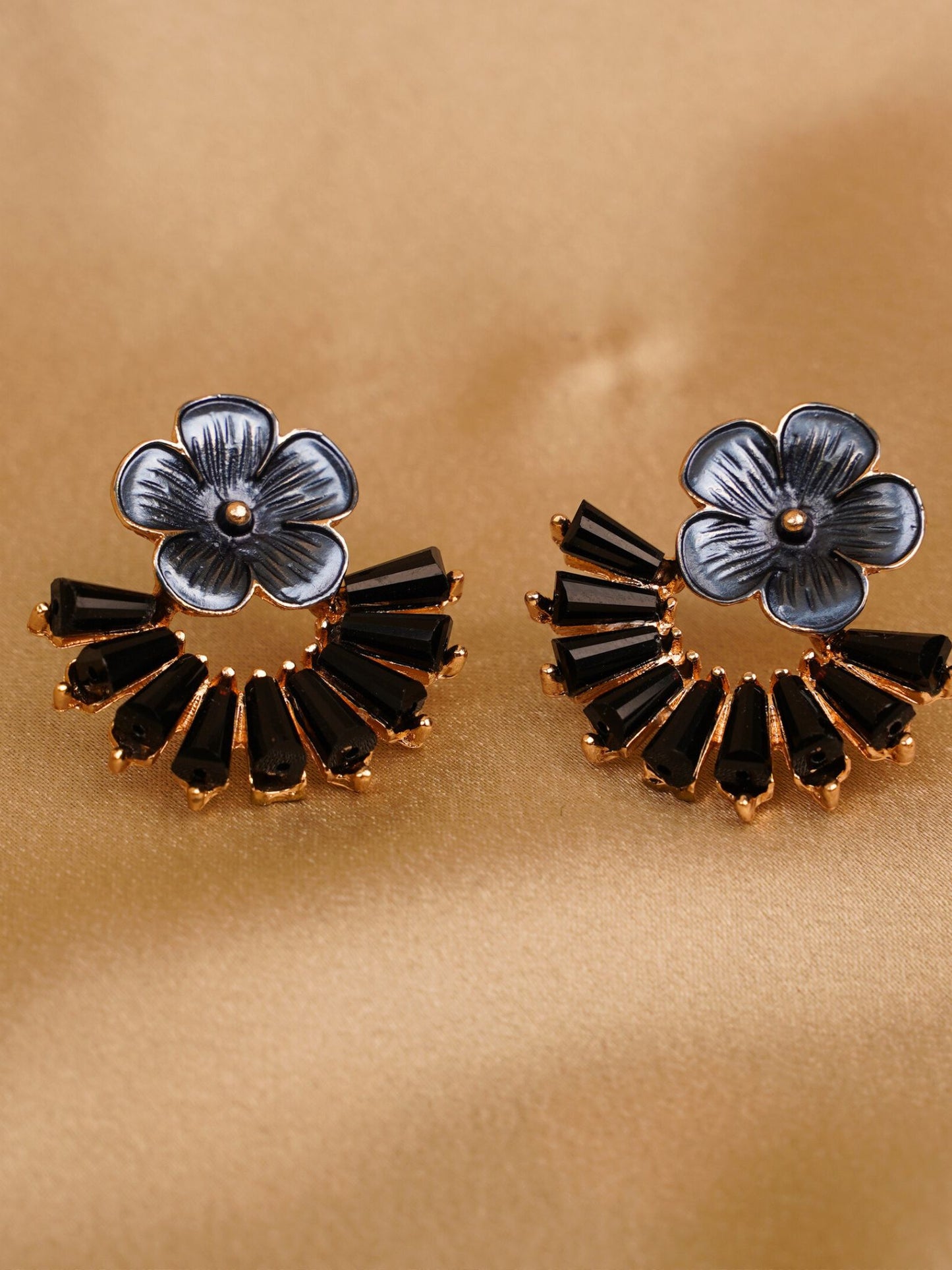 Midnight Bloom Fan Earrings