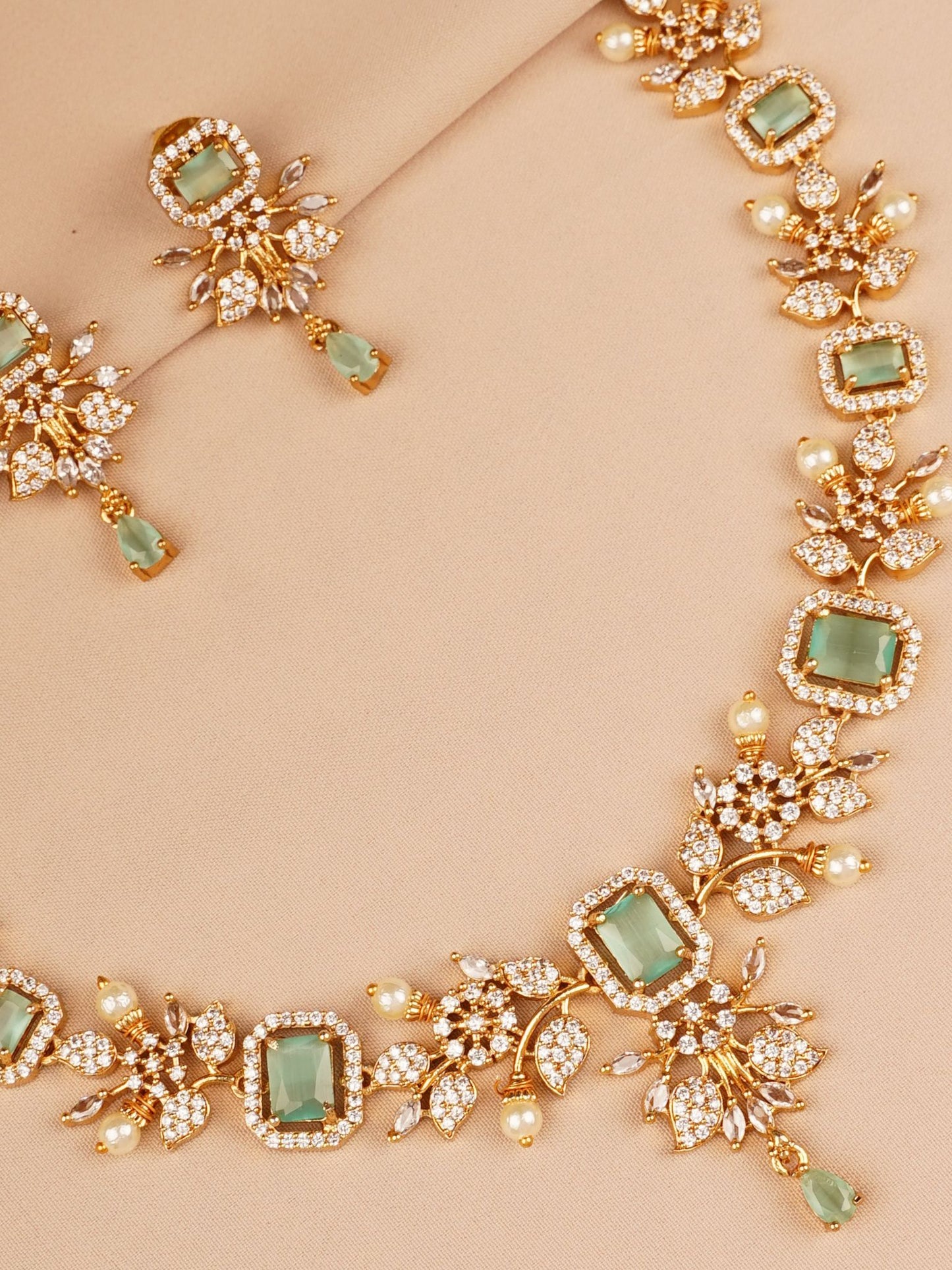 Light Green Stone Bridal Necklace Set