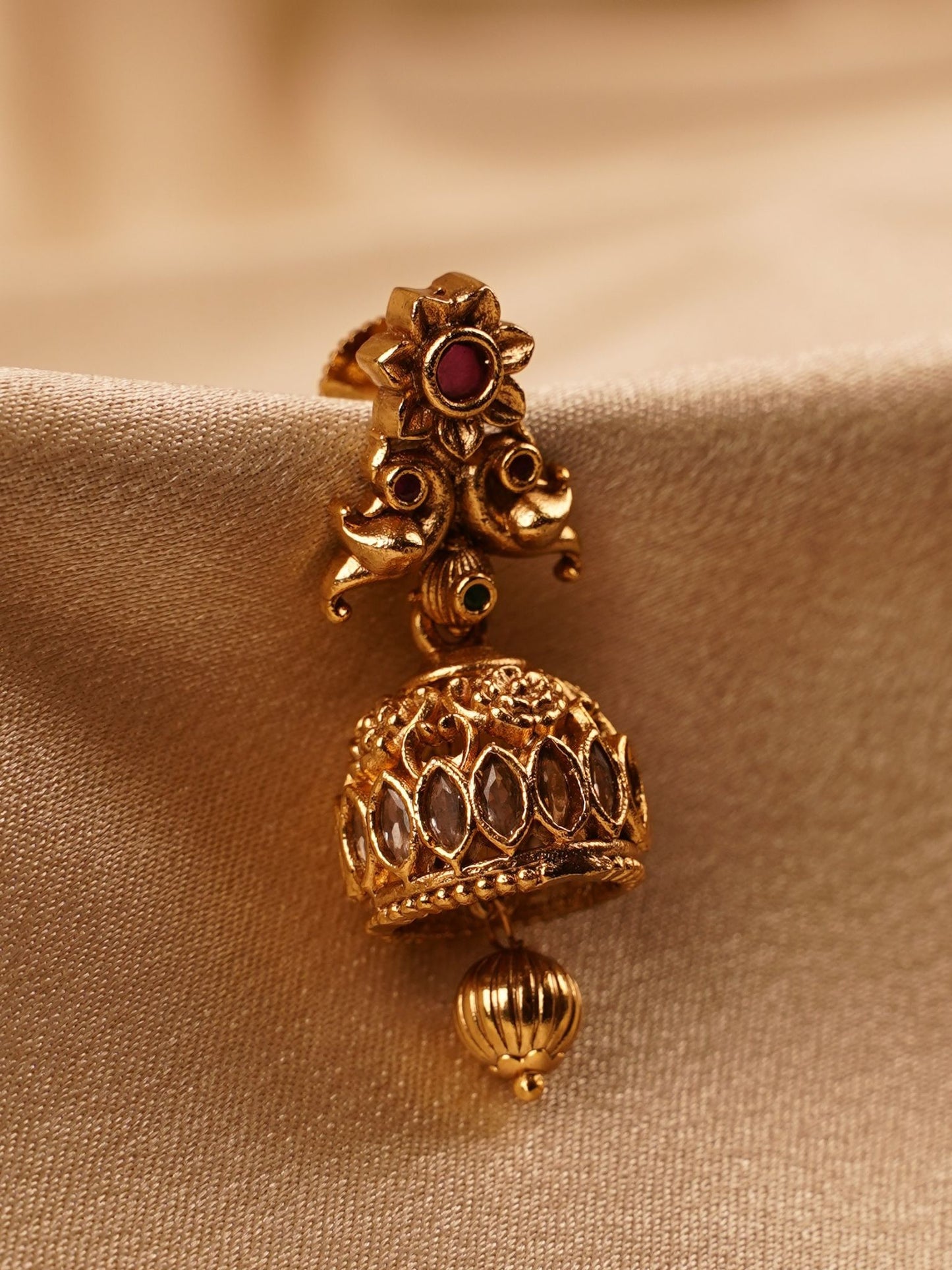 Antique Ruby Temple Dome Jhumka