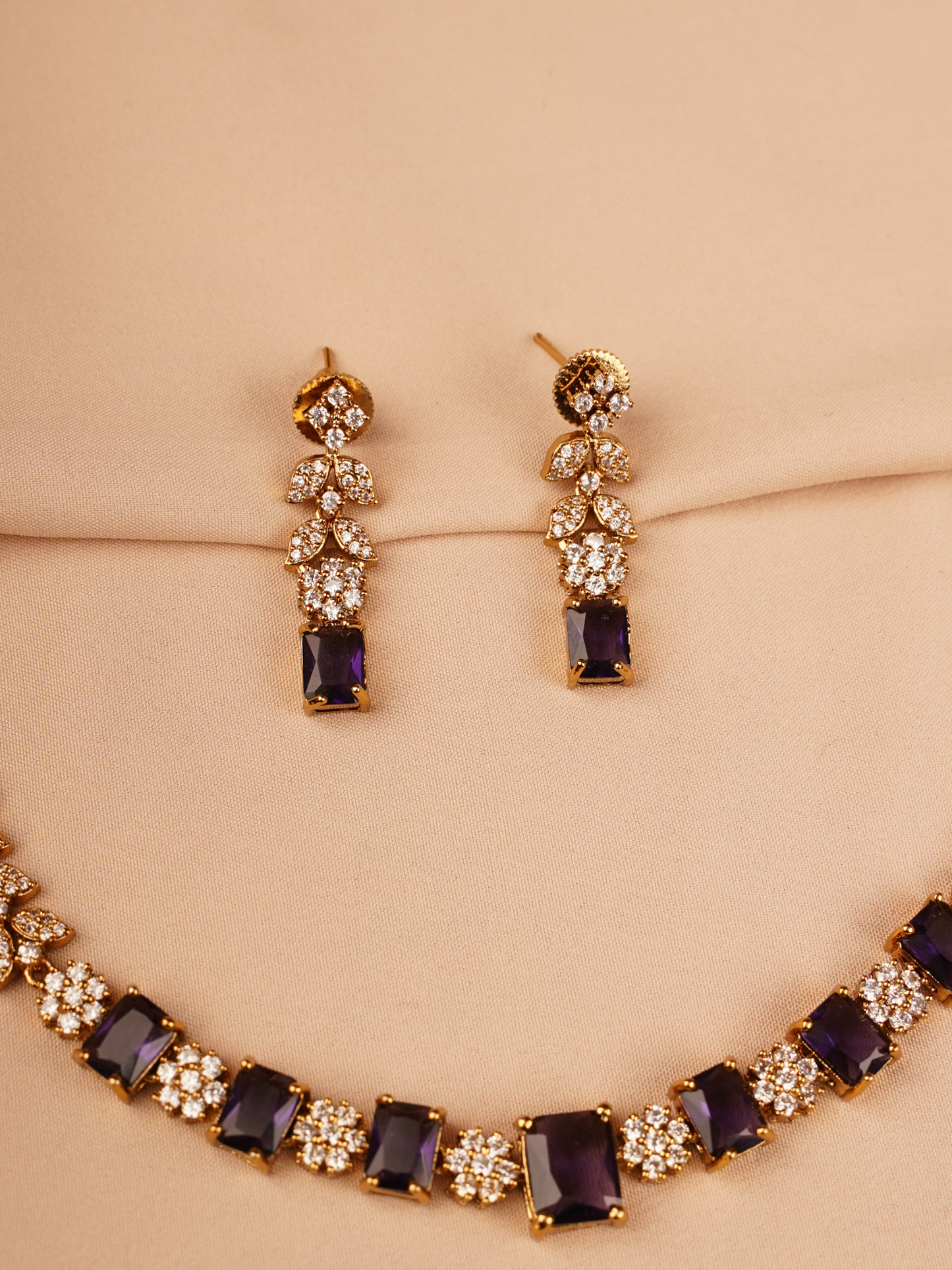 Purple & Crystal Tennis Necklace Set