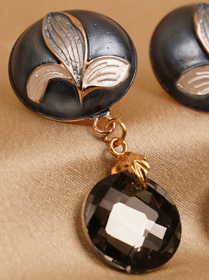 Noir Leaf Crystal Drop Earring