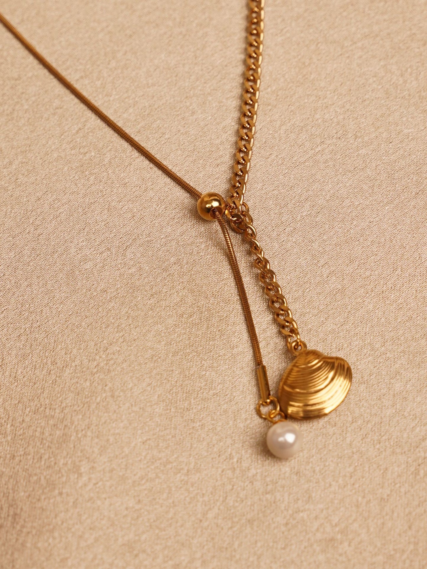 Golden Seashell Drop Necklace
