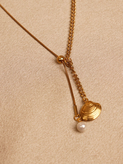 Golden Seashell Drop Necklace