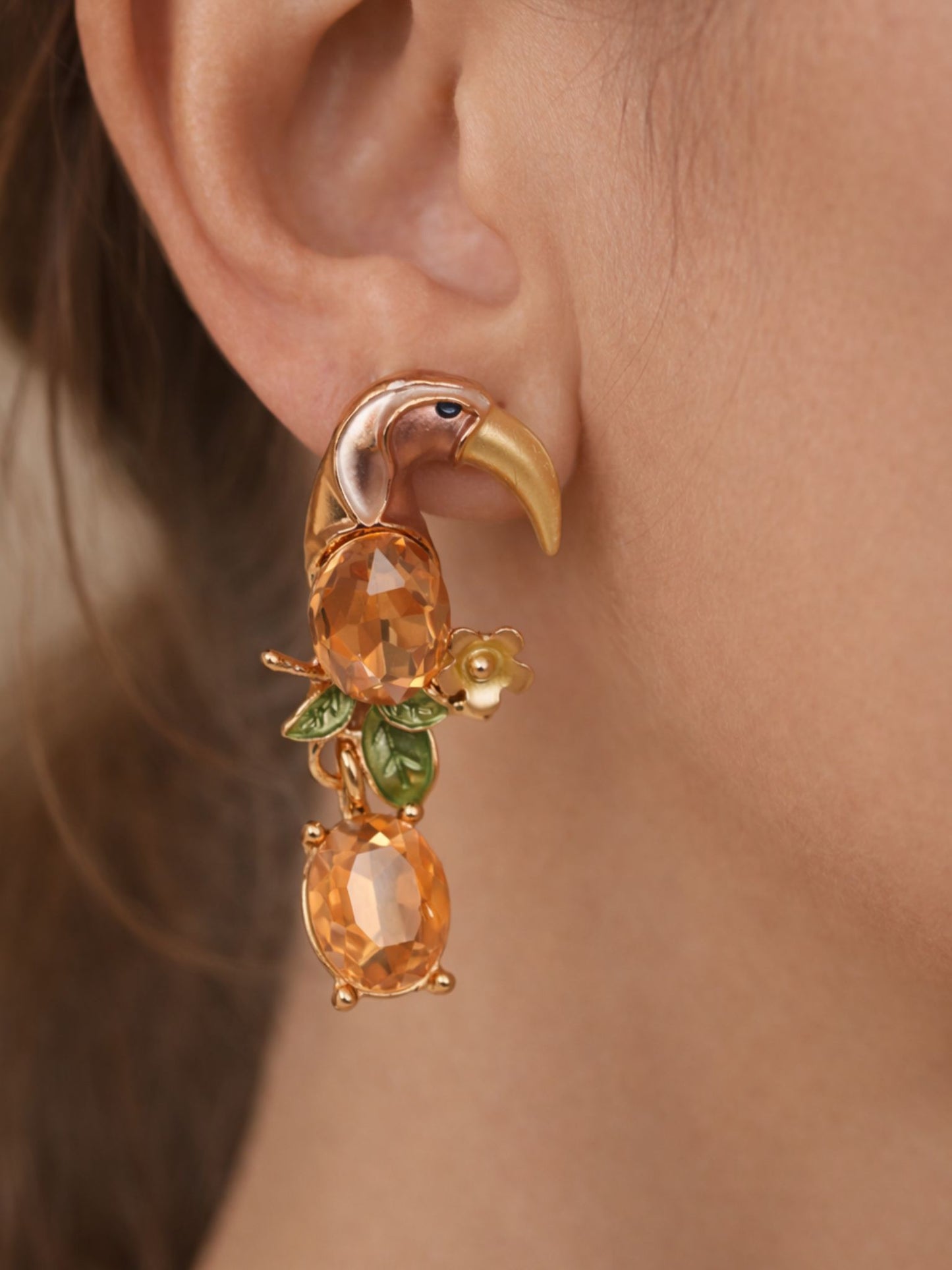 Golden Toucan Drop Earrings