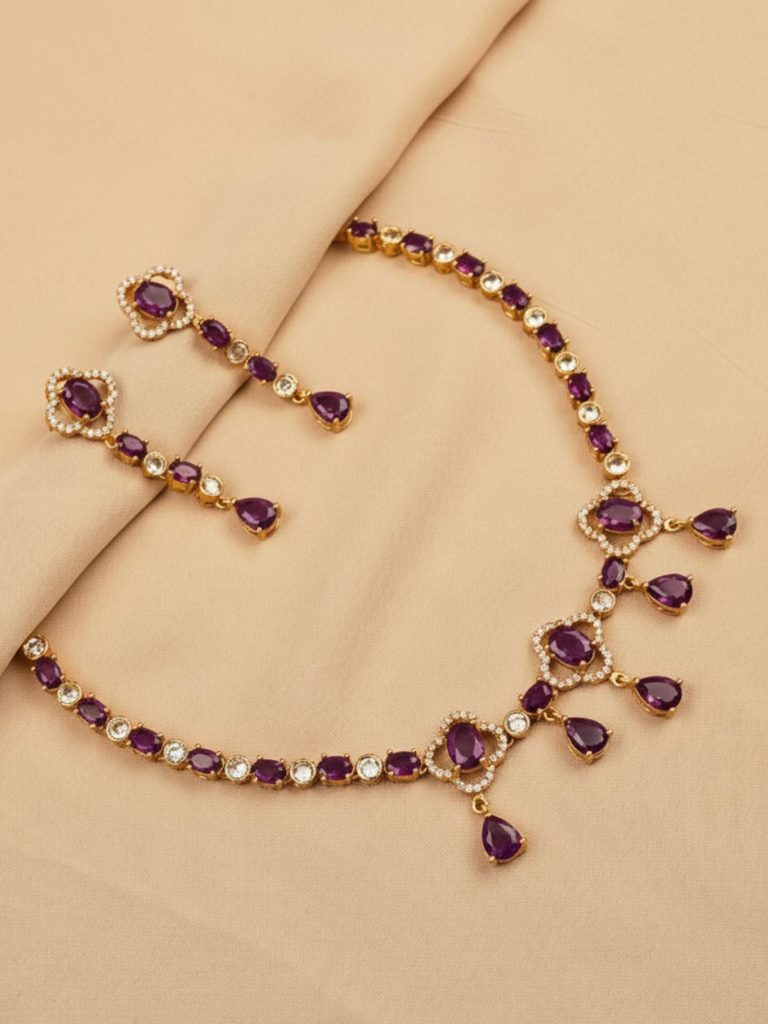Gold-Plated Purple Choker Necklace Set