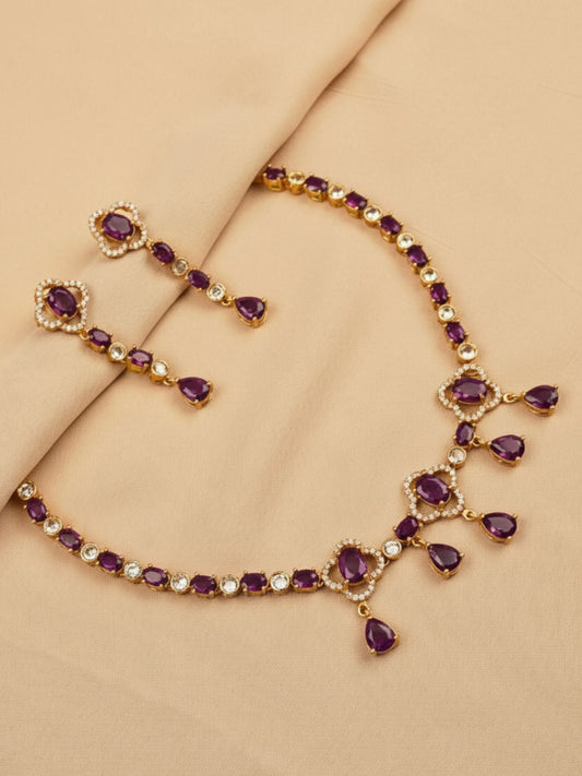 Gold-Plated Purple Choker Necklace Set