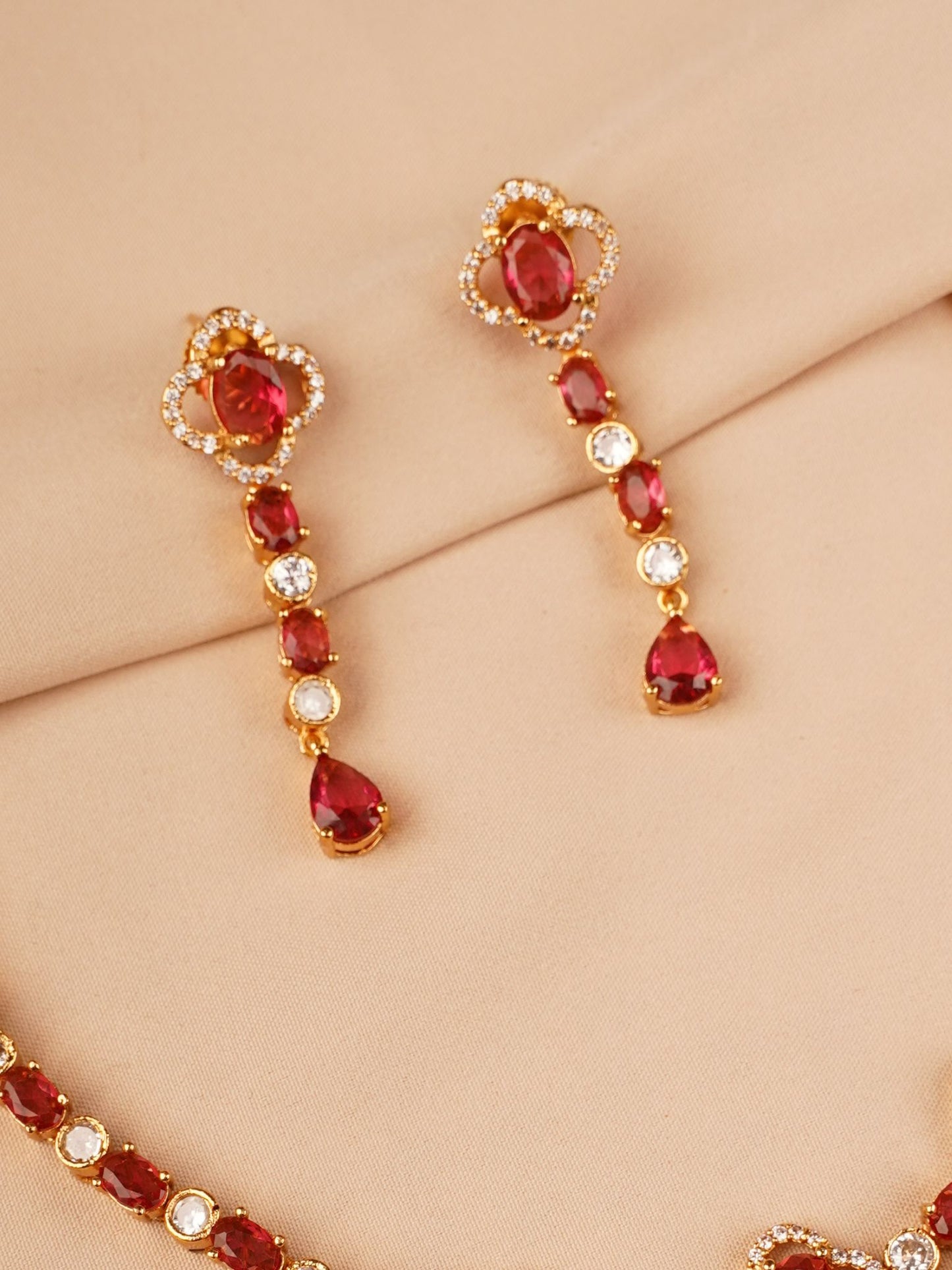 Ruby Red Crystal Drop Necklace Set