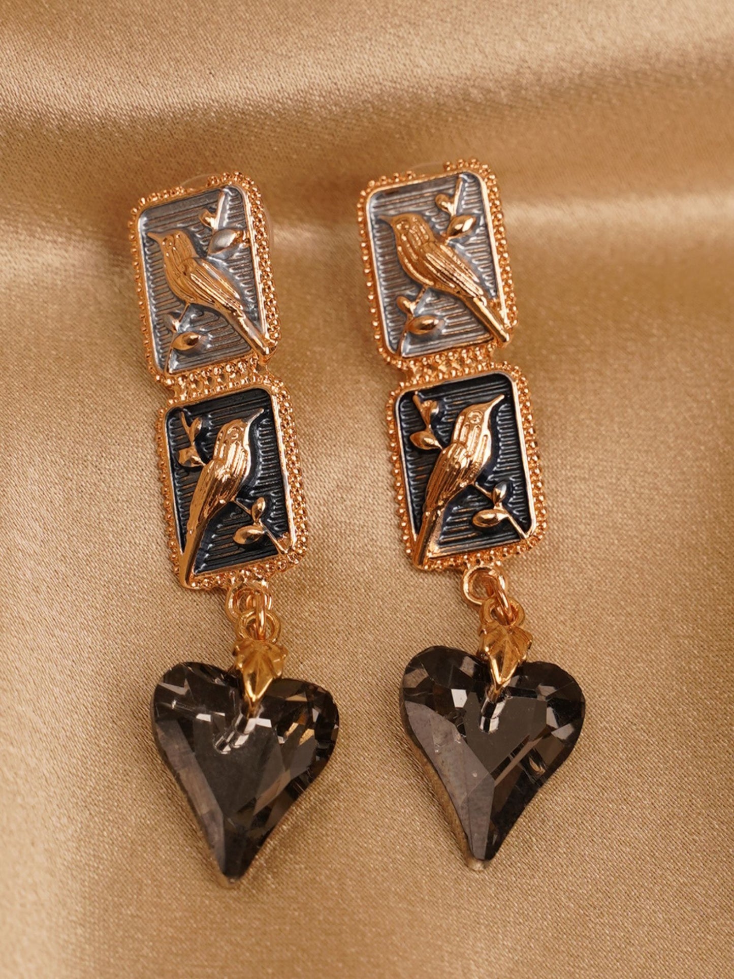 Noir Sparrow Heart Drop Earrings