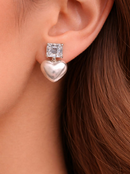 Crystal Heart Pearl Drop Earrings