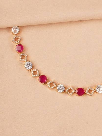 Ruby Red & Crystal Minimal Necklace