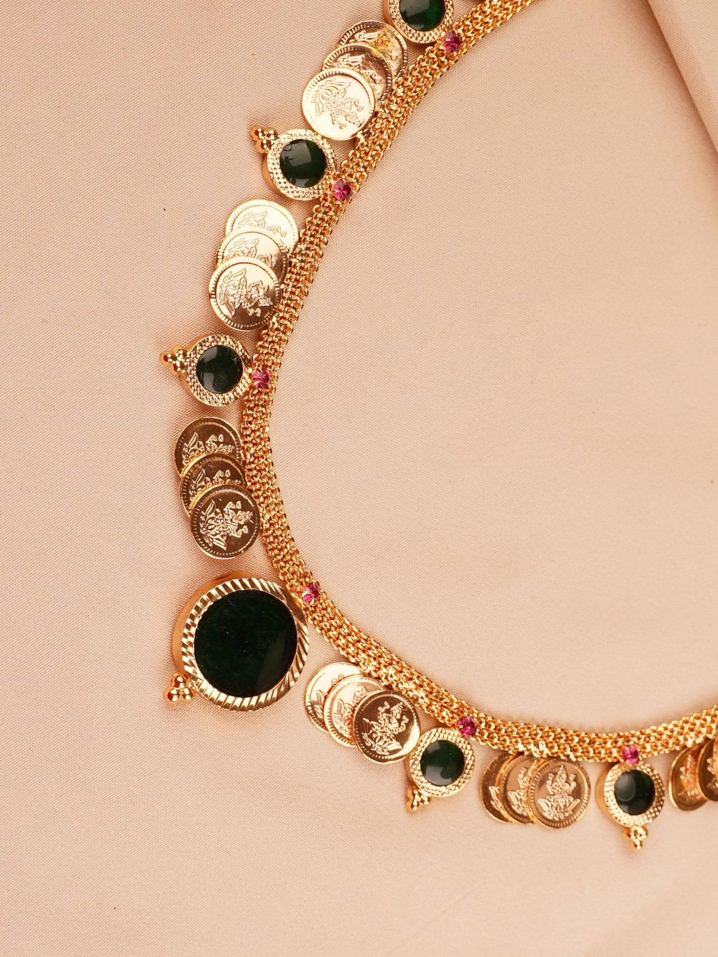 Lakshmi Coin & Emerald Accent Necklace