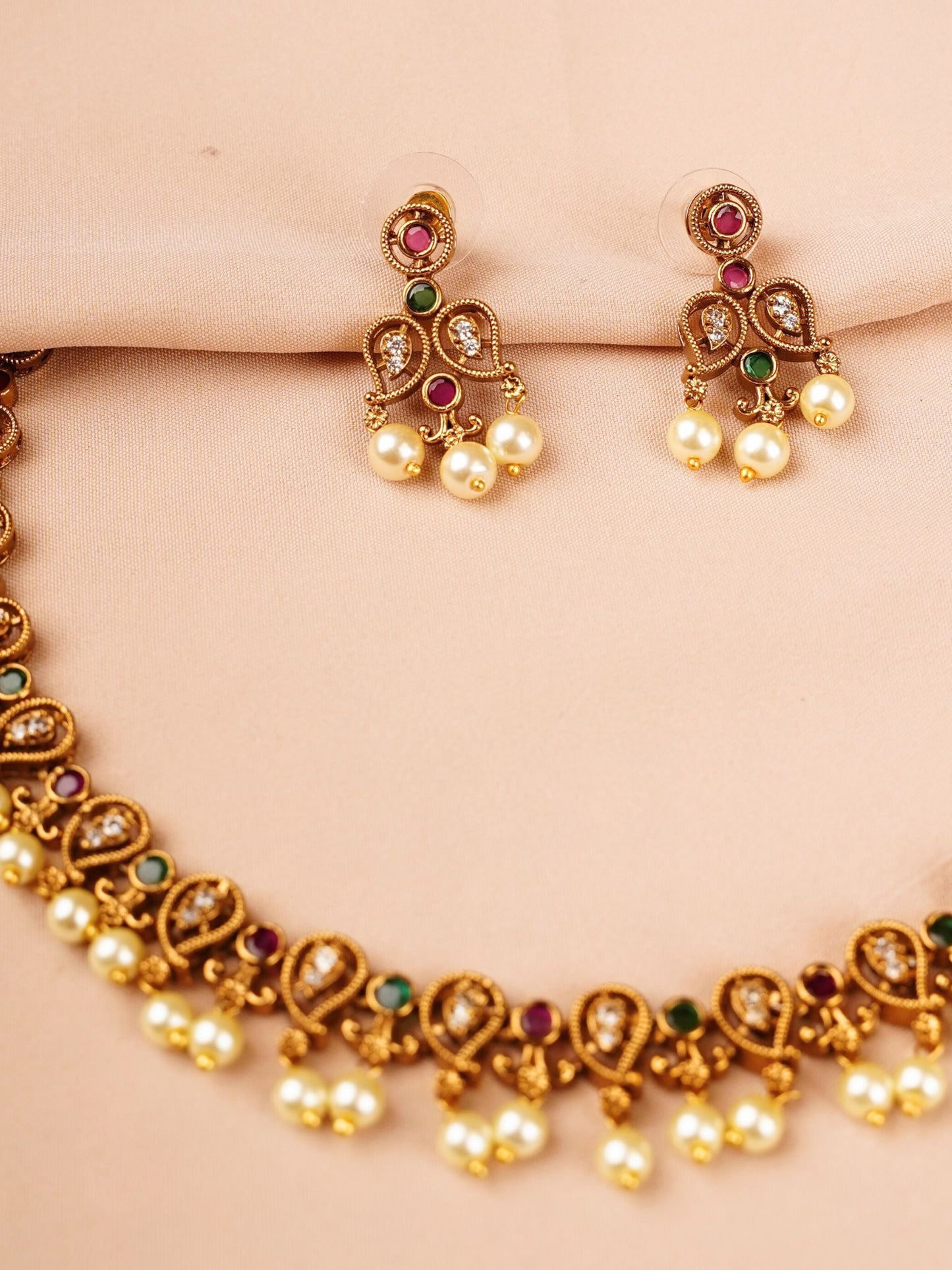 Ruby & Emerald Temple Necklace Set