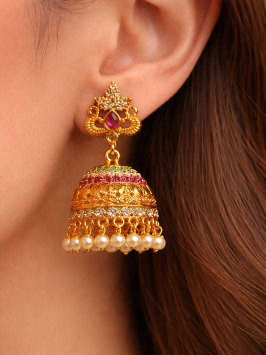 Rajwadi Pearl Jhumka Earrings