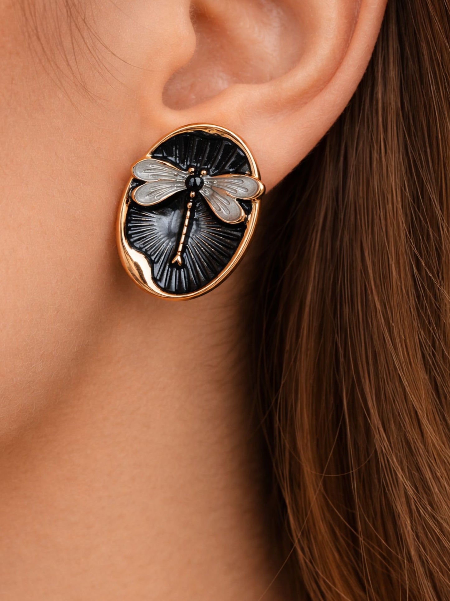 Midnight Dragonfly Stud Earrings