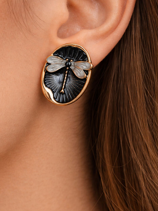 Midnight Dragonfly Stud Earrings