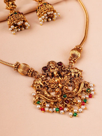 Lakshmi Temple Necklace Set with Ruby