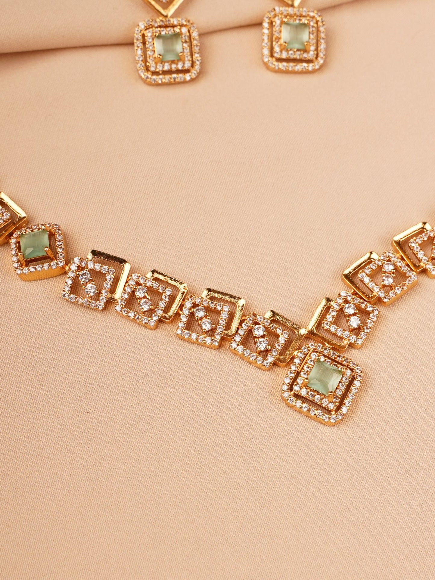 Square Necklace Set with Mint Green Accents