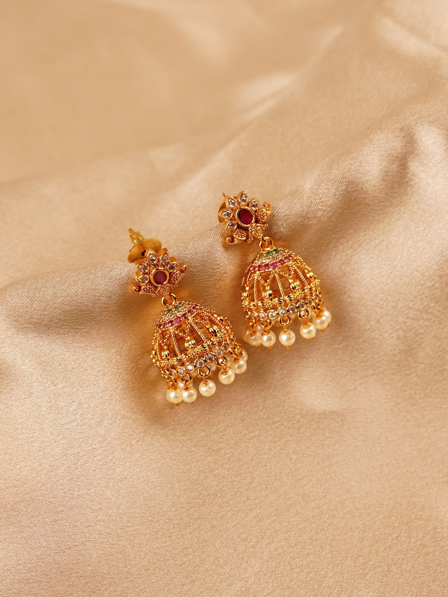 Ruby Floral Temple Jhumka
