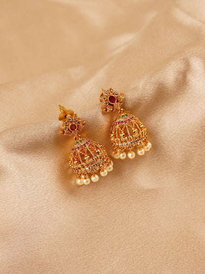 Ruby Floral Temple Jhumka