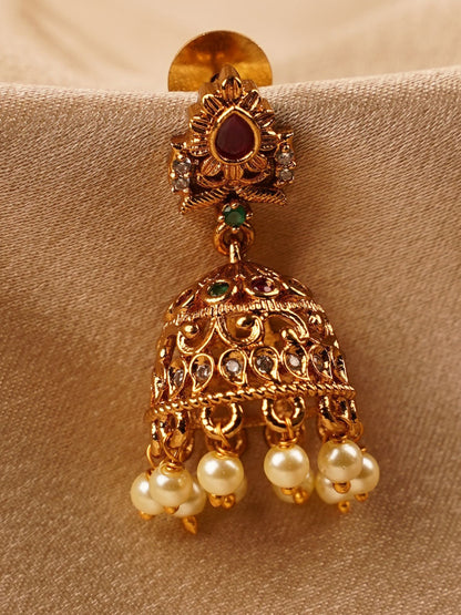 Antique Ruby Pearl Temple Jhumka