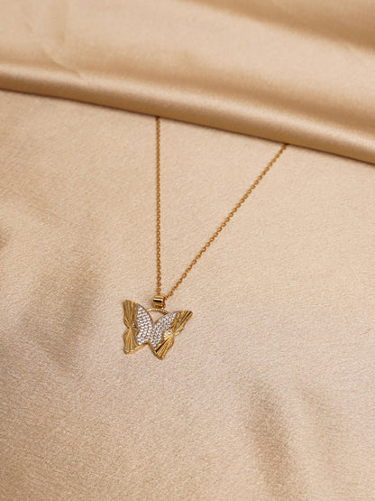 Crystal Wing Butterfly Pendant Necklace