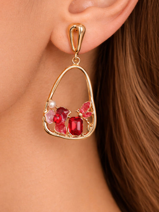Scarlet Bloom Drop Earrings