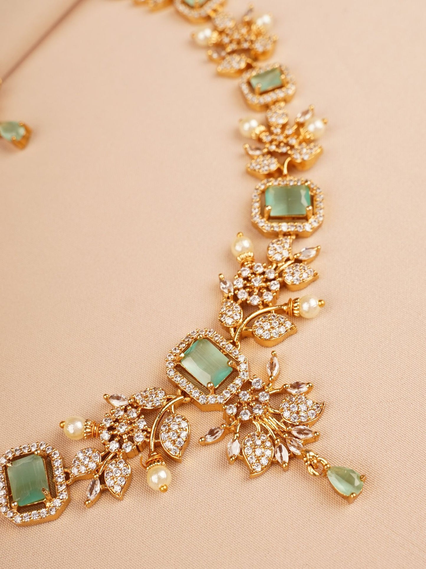 Light Green Stone Bridal Necklace Set