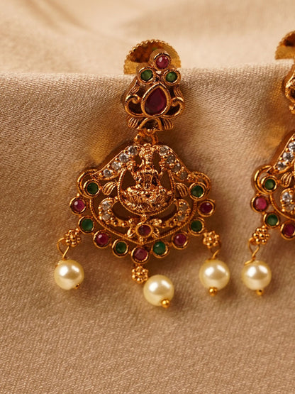Lakshmi Navratna Pearl Temple Earrings