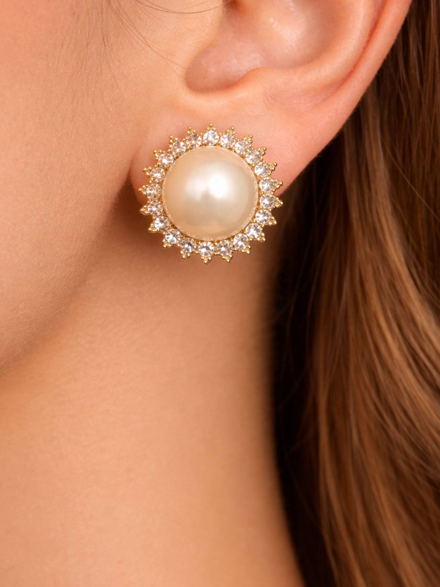 Royal Pearl Halo Stud Earrings