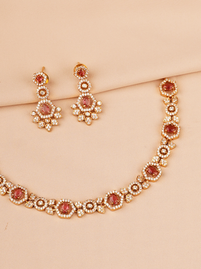 Red Stone & Crystal Elegant Necklace Set