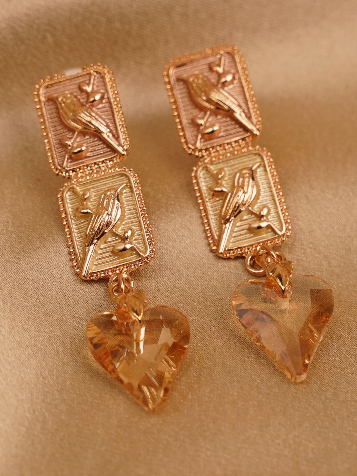 Amber Sparrow Heart Drop Earrings