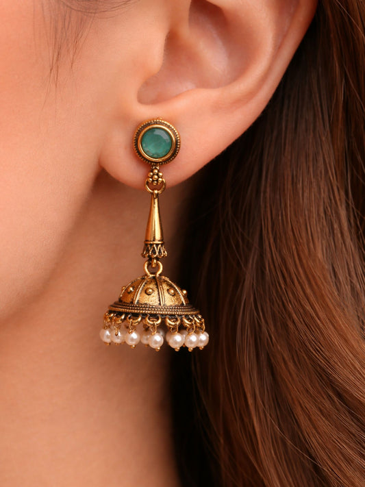 Meher Turquoise Pearl Jhumka Earrings