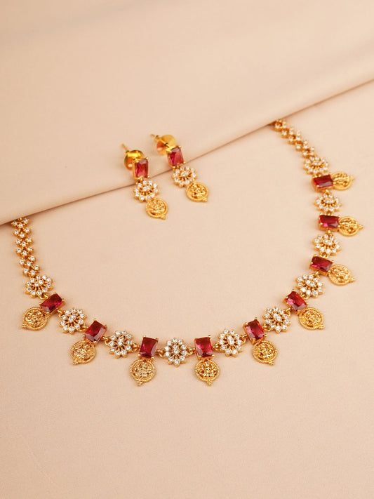 Red Stone & Coin Drop Elegant Necklace Set