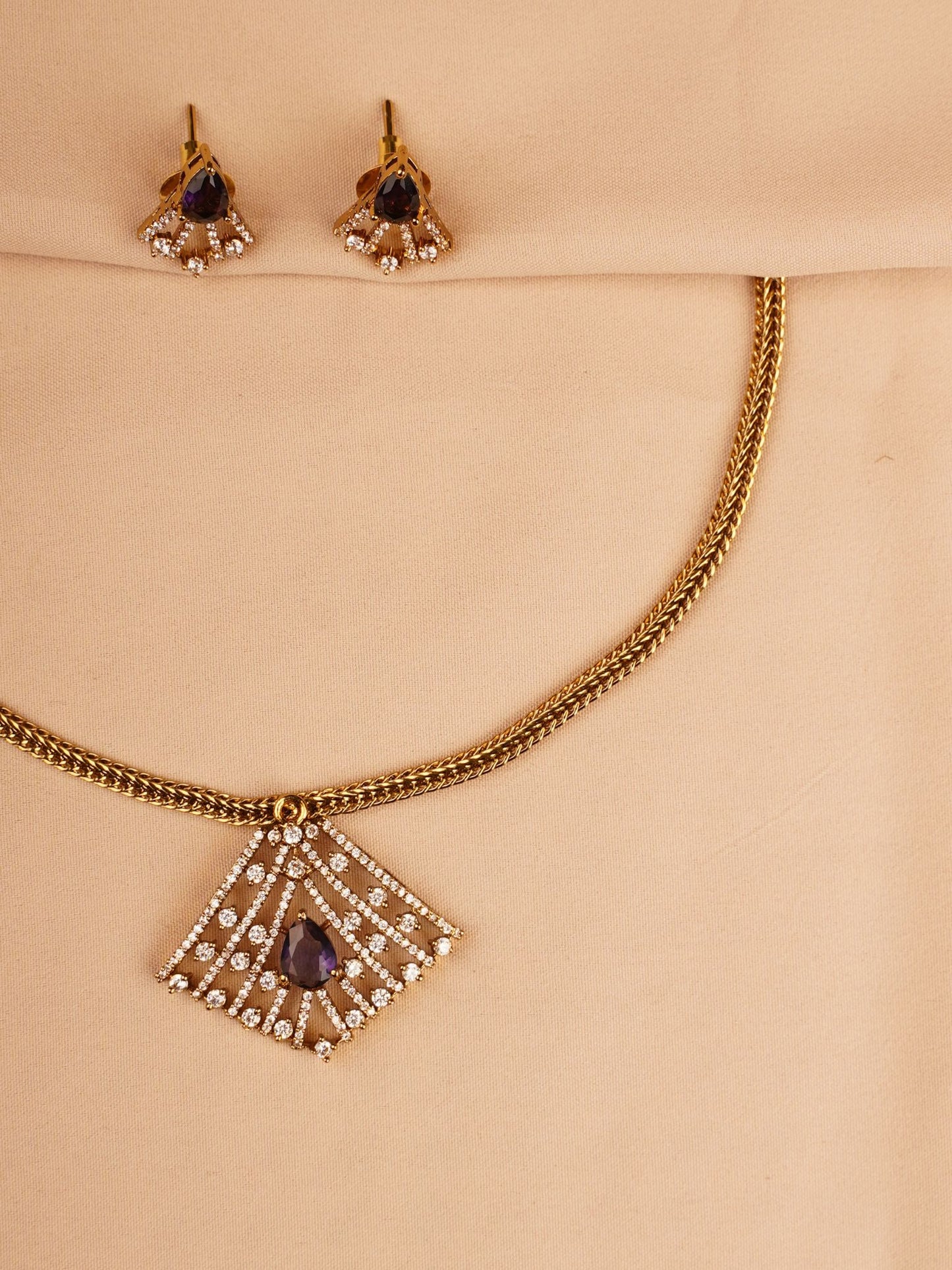 Geometric Crystal Pendant Necklace Set