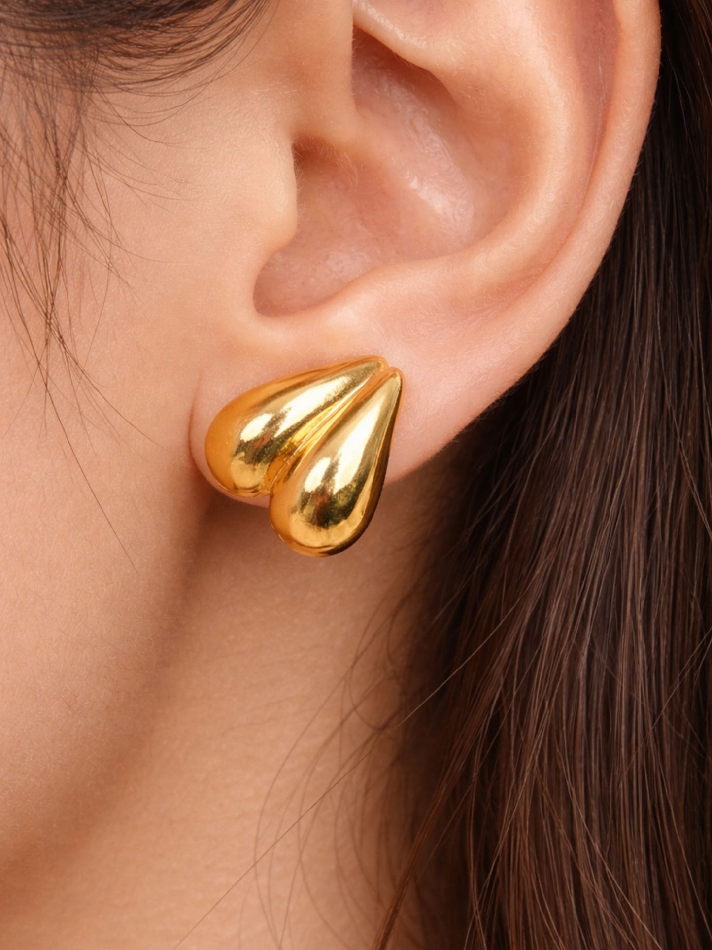 Golden Twin Heart Stud Earrings
