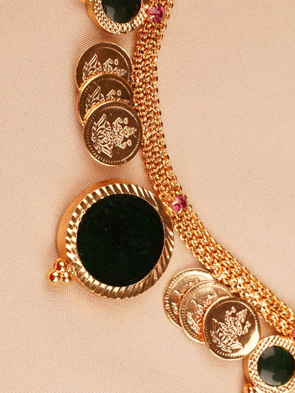 Lakshmi Coin & Emerald Accent Necklace