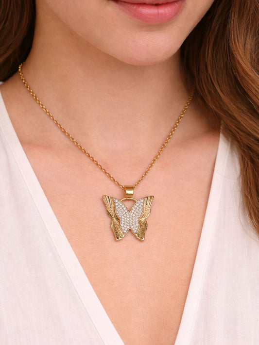 Crystal Wing Butterfly Pendant Necklace