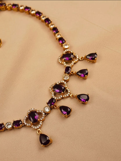 Gold-Plated Purple Choker Necklace Set
