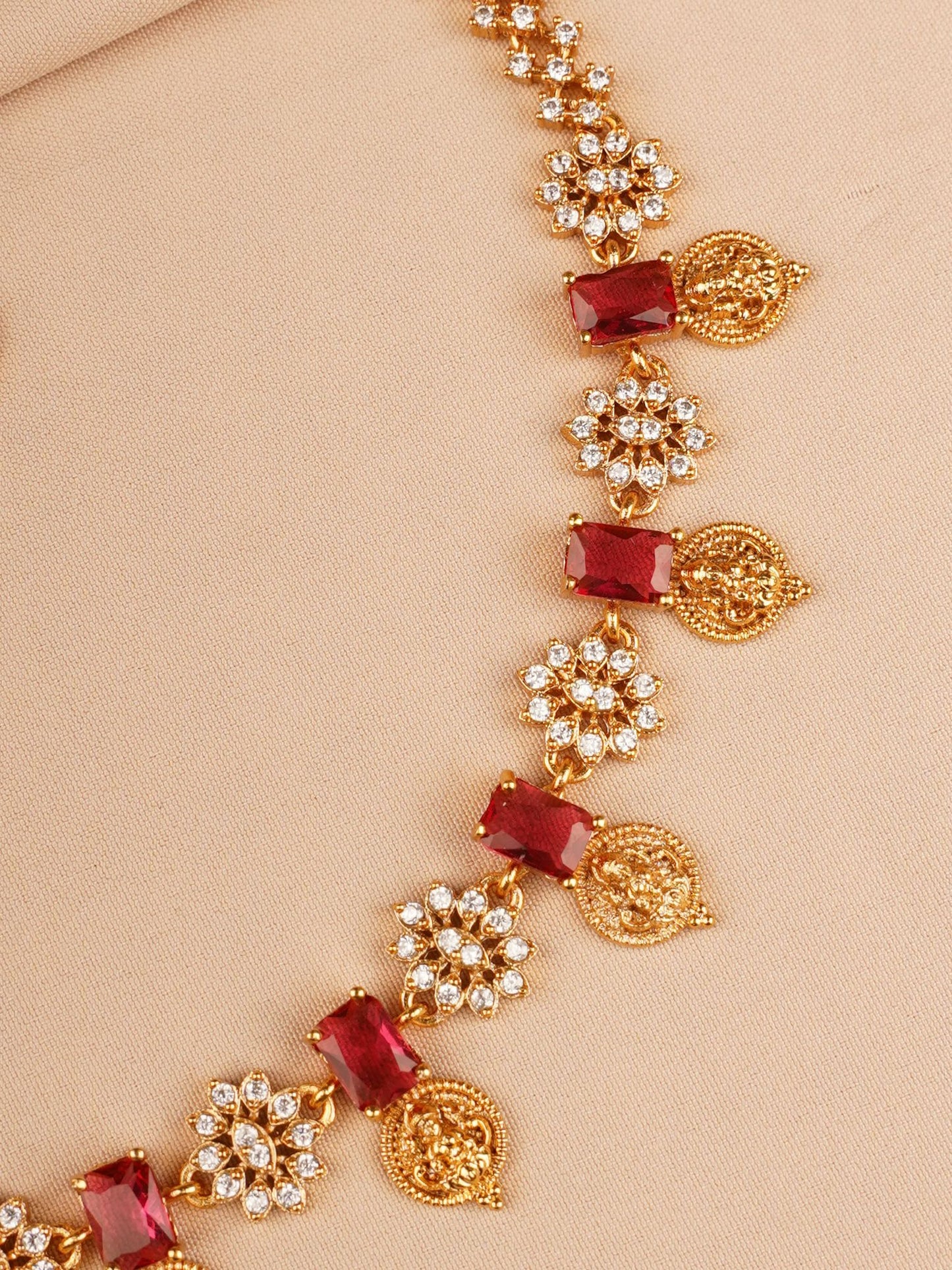 Red Stone & Coin Drop Elegant Necklace Set