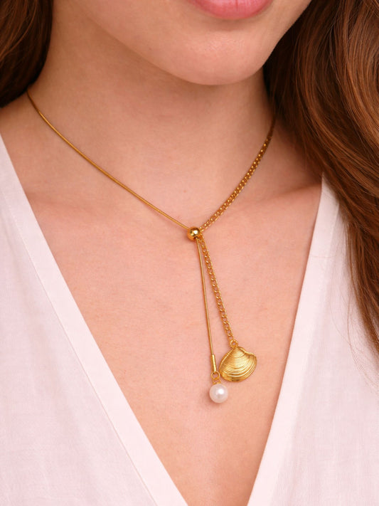 Golden Seashell Drop Necklace
