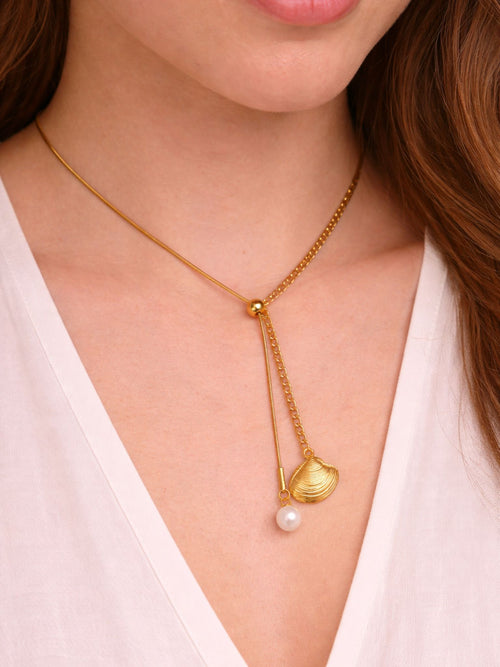 Golden Seashell Drop Necklace