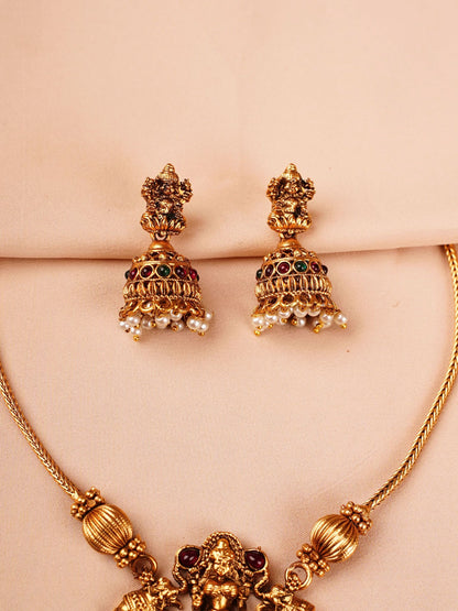 Lakshmi Temple Necklace Set with Ruby