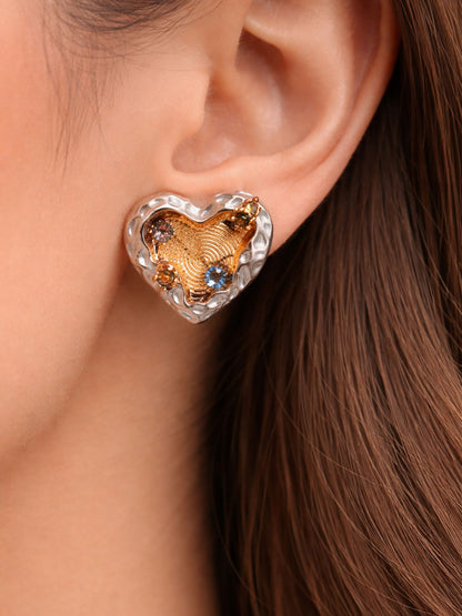 Regal Heart Textured Stud Earrings