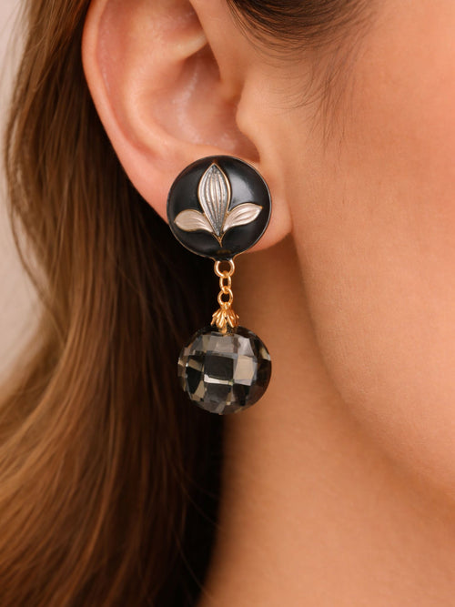 Noir Leaf Crystal Drop Earring
