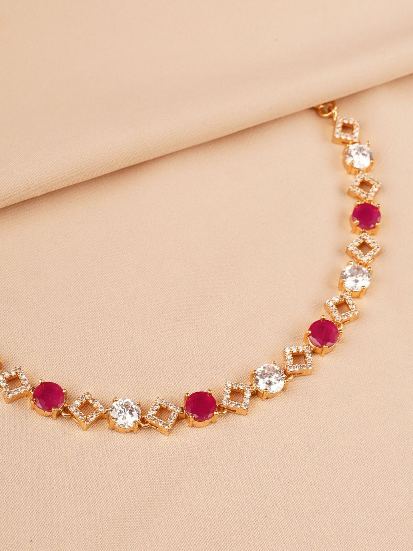 Ruby Red & Crystal Minimal Necklace