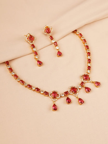 Ruby Red Crystal Drop Necklace Set