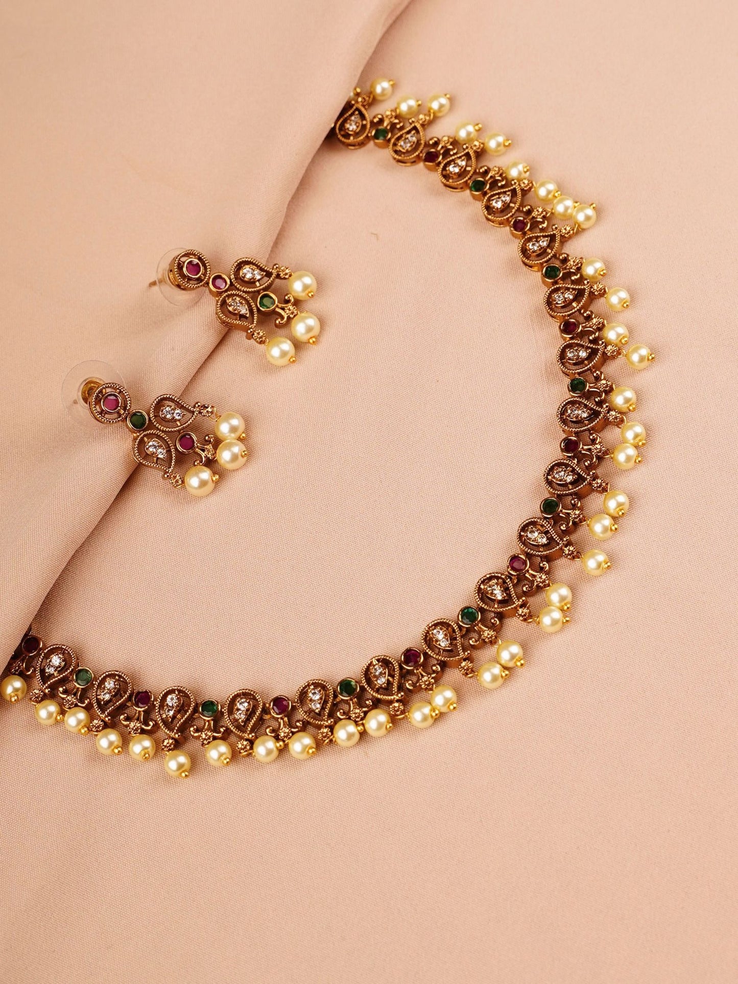 Ruby & Emerald Temple Necklace Set