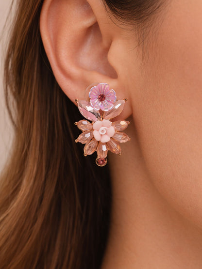 Blush Garden Crystal Floral Earrings