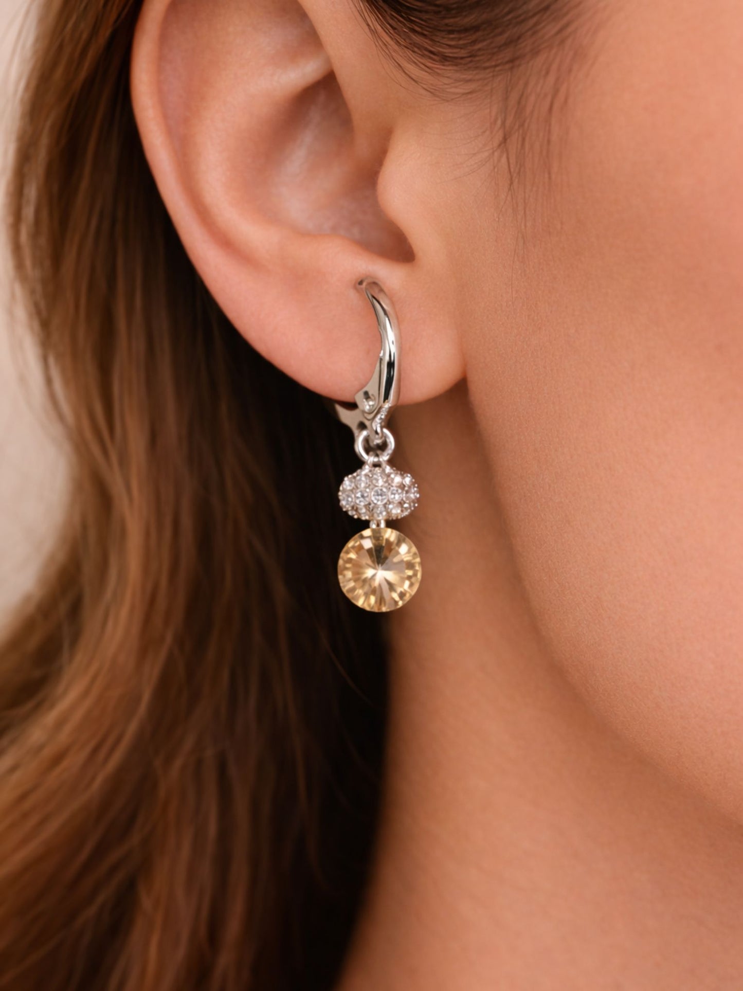 Kaithra Champagne Spark Drop Hoop Earrings